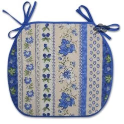 Monaco Beige & Blue Acrylic-Coated Cotton French Style Chair Pad By Le Cluny