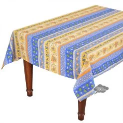 60x96" Rectangular Monaco Blue & Yellow Cotton Coated Provence Tablecloth By Le Cluny