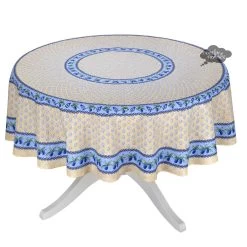 70" Round Monaco Beige & Blue Provence Tablecloth By Le Cluny