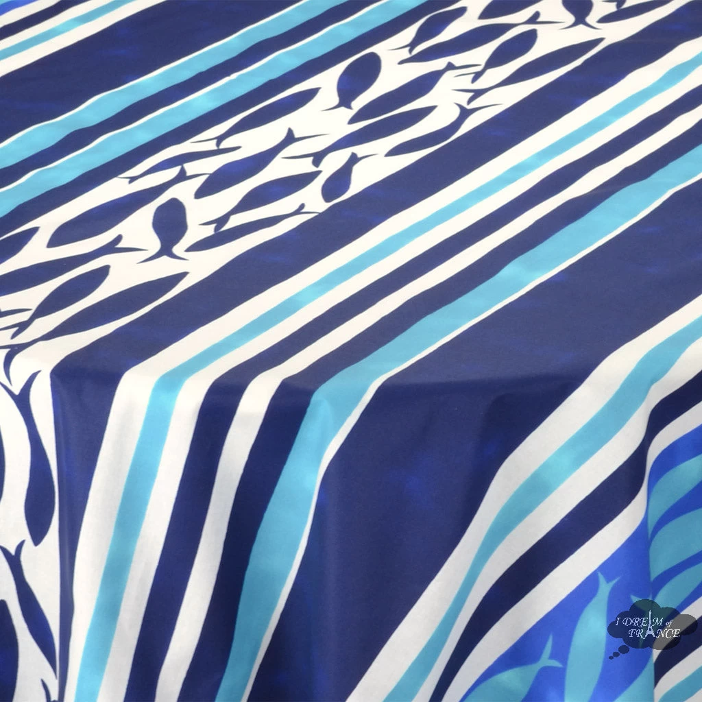 60x108" Rectangular Fishy Fish Acrylic-Coated Cotton French Tablecloth By Le Cluny - Image 2