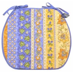 Monaco Blue & Yellow Acrylic-Coated Cotton French Style Chair Pad By Le Cluny