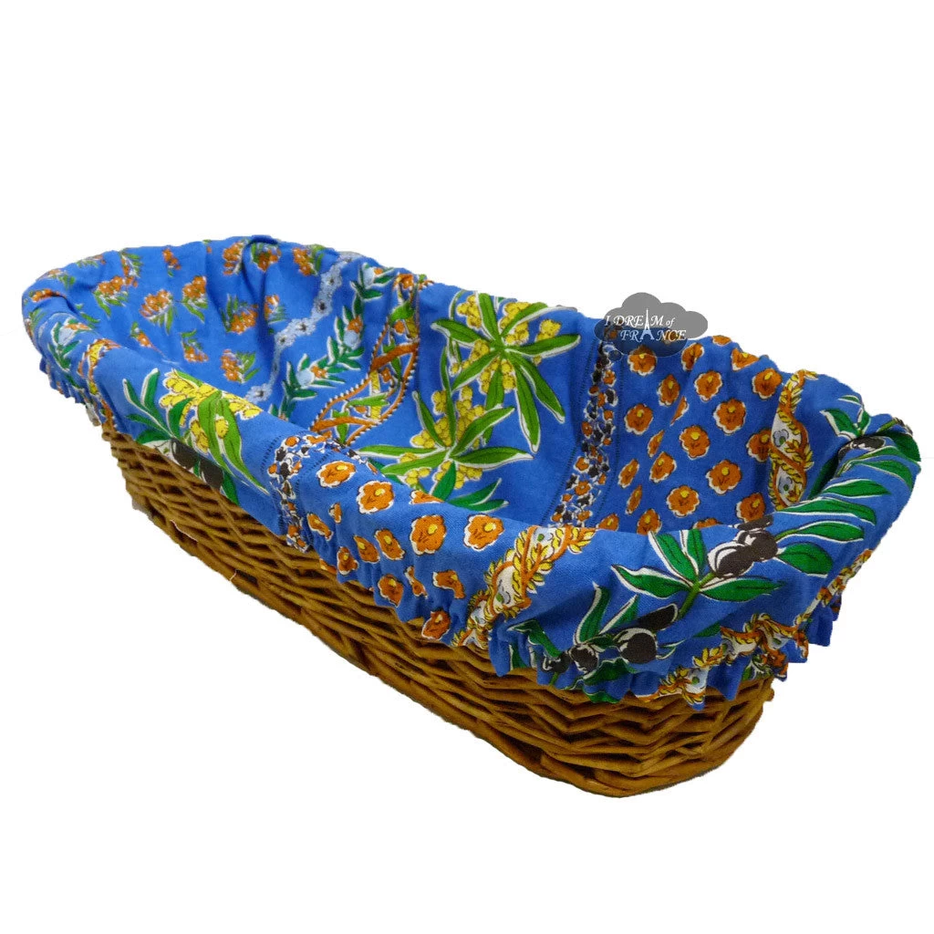 Olives Blue French Baguette Basket With Removable Liner By Le Cluny