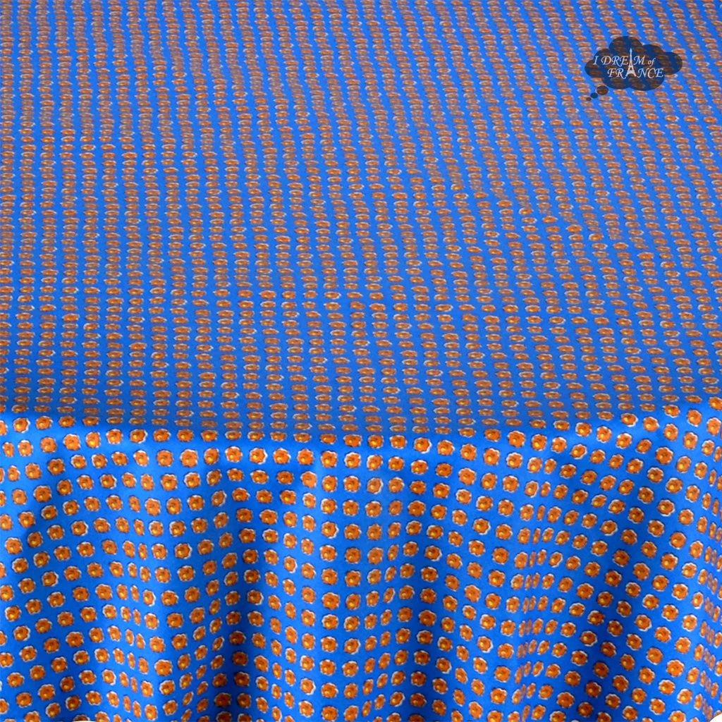 60" Round Olives Blue All-Over Acrylic-Coated Cotton Provence Tablecloth By Le Cluny - Image 2