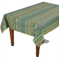 58" Square Olives Green Acrylic-Coated Cotton Provence Tablecloth By Le Cluny