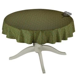 60" Round Olives Green All-Over Acrylic-Coated Cotton Provence Tablecloth By Le Cluny