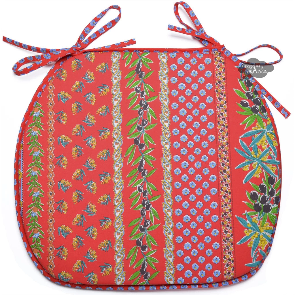 Olives Red Acrylic-Coated Cotton French Style Chair Pad By Le Cluny