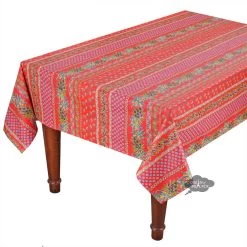 60x120" Rectangular Olives Red Acrylic-Coated Cotton Provence Tablecloth By Le Cluny