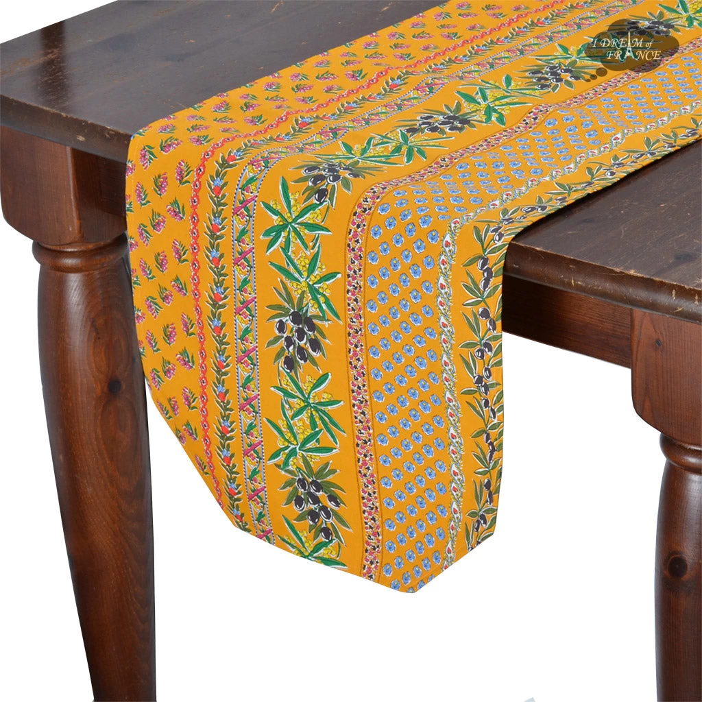 16x72" Olives Yellow Acrylic-Coated Cotton Provence Table Runner By Le Cluny