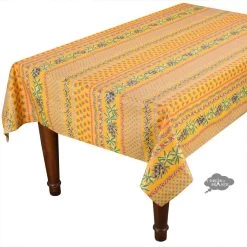 52x72" Rectangular Olives Yellow Acrylic-Coated Cotton Provence Tablecloth By Le Cluny