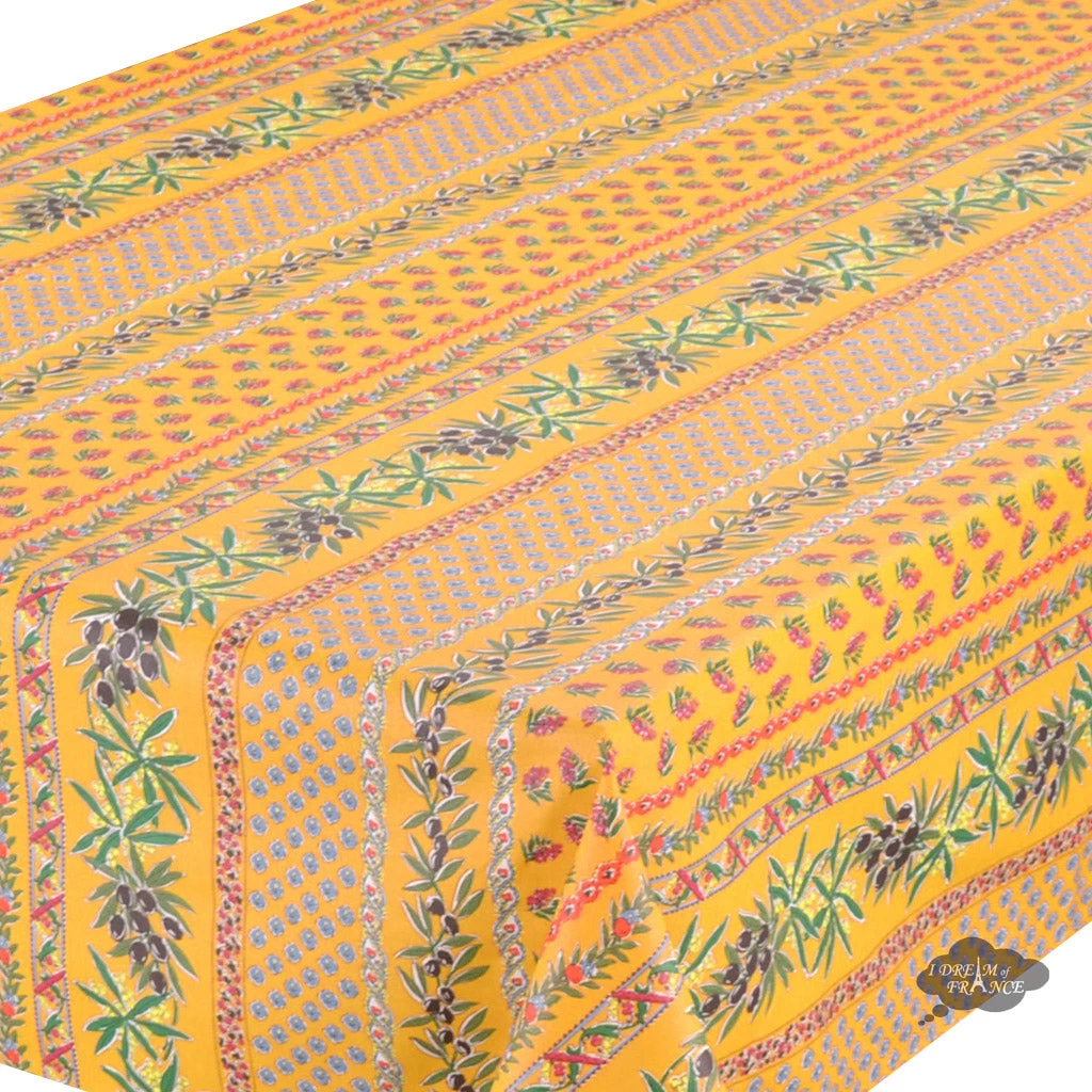 58" Square Olives Yellow Acrylic-Coated Cotton Provence Tablecloth By Le Cluny - Image 2