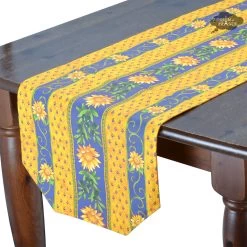 16x72" Sunflower Blue Acrylic-Coated Cotton Provence Table Runner By Le Cluny