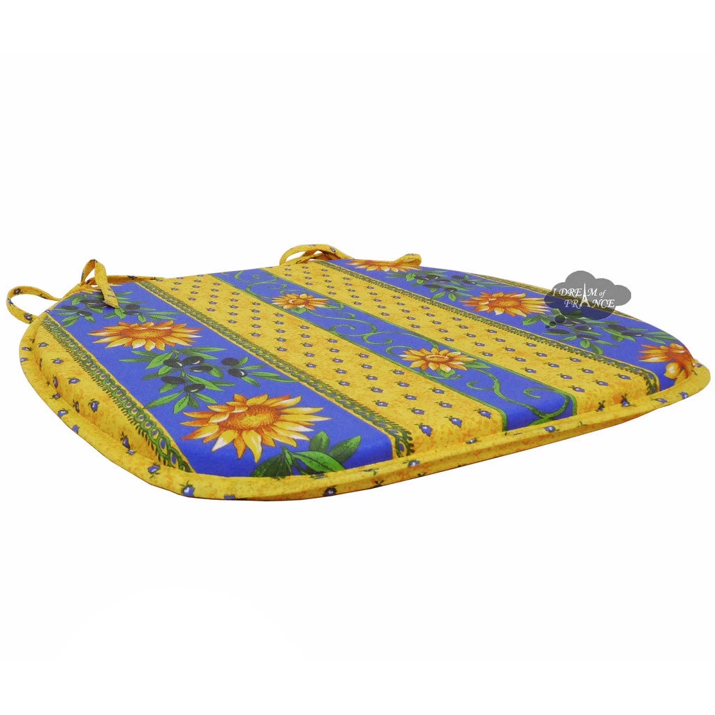 Sunflower Blue Coated French Style Chair Pad By Le Cluny - Image 2