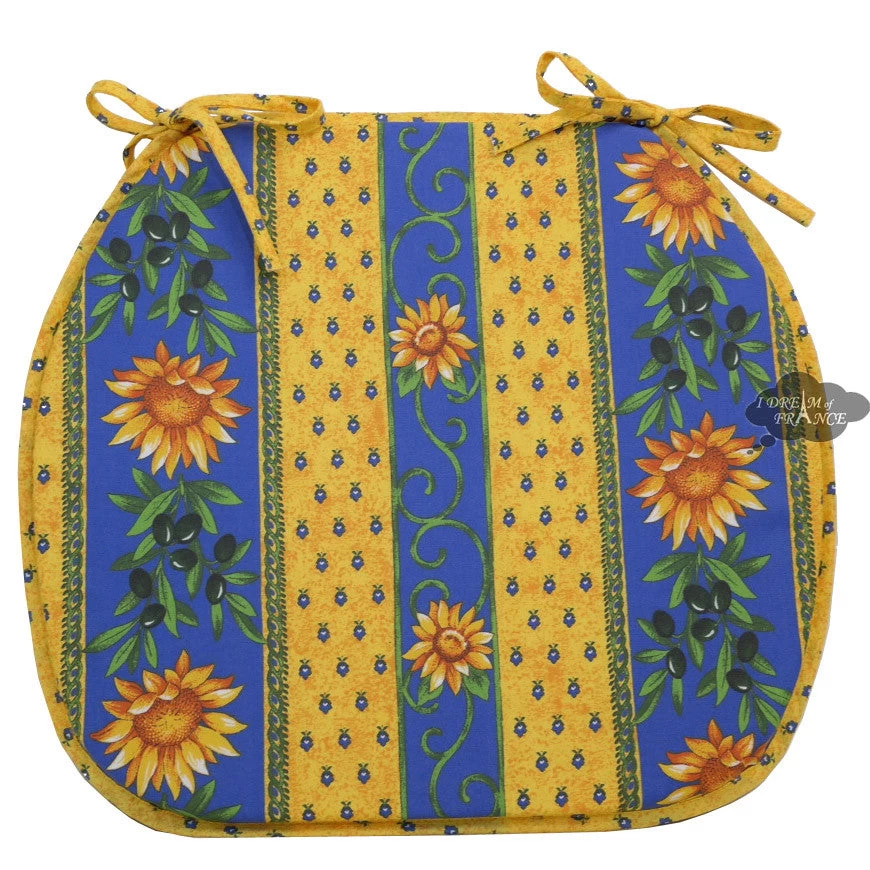 Sunflower Blue Coated French Style Chair Pad By Le Cluny