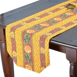 16x72" Sunflower Red Acrylic-Coated Cotton Provence Table Runner By Le Cluny