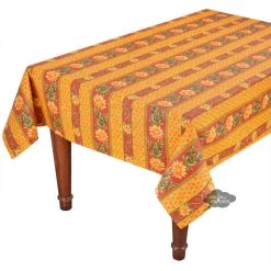 60x120" Rectangular Sunflower Red Acrylic-Coated Cotton Provence Tablecloth By Le Cluny