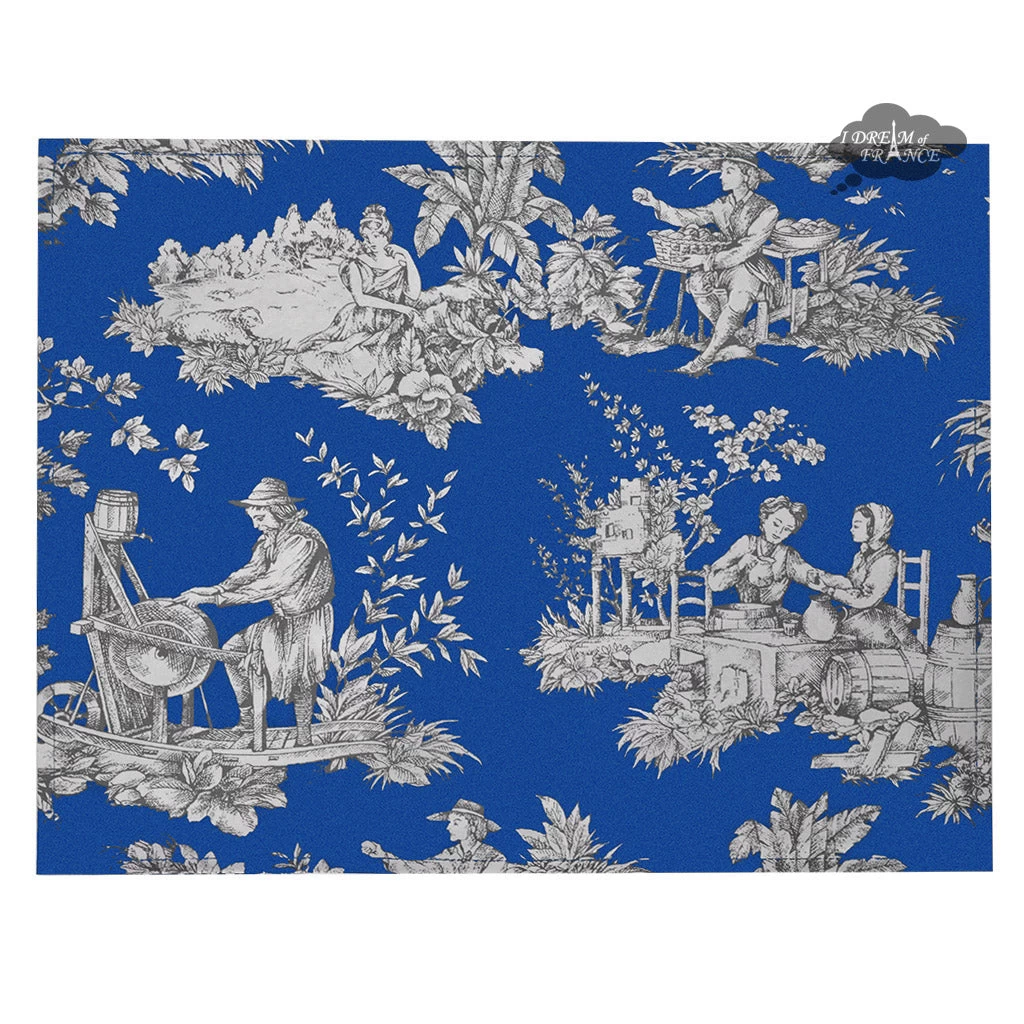 Villandry Blue French Toile Acrylic-Coated Cotton Reversible Placemat By Le Cluny