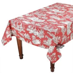60x 96" Rectangular Villandry Red Toile Acrylic-Coated Cotton Tablecloth By Le Cluny