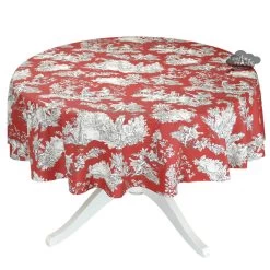 70" Round Villandry Red Toile Acrylic-Coated Cotton French Tablecloth By Le Cluny