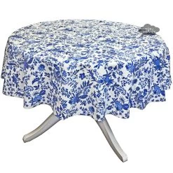 60" Round Versailles Blue Acrylic-Coated Cotton French Tablecloth By Le Cluny