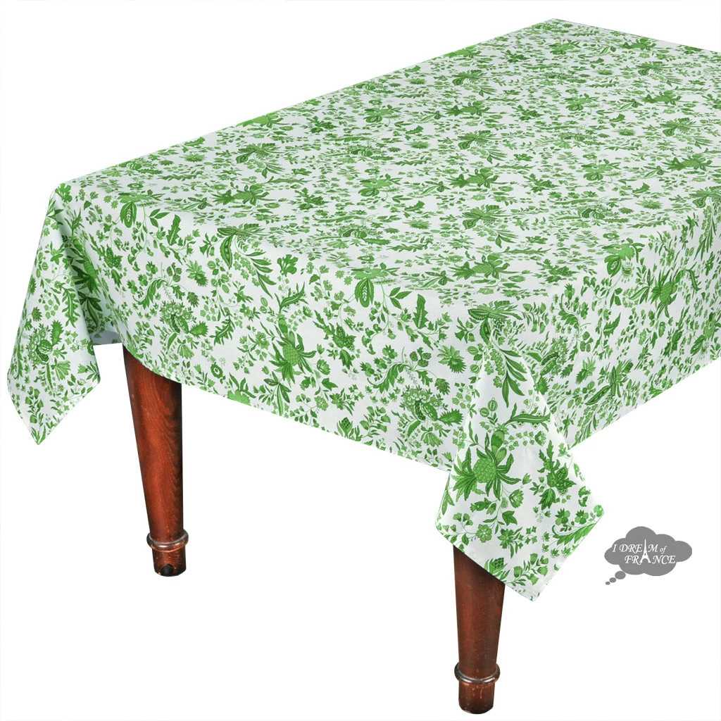 58" Square Versailles Green Acrylic-Coated Cotton French Tablecloth By Le Cluny