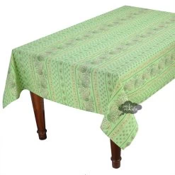 60x96" Rectangular Lisa Pistachio Cotton Coated Provence Tablecloth By Le Cluny