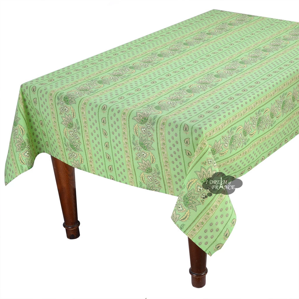 60x96" Rectangular Lisa Pistachio Cotton Coated Provence Tablecloth By Le Cluny