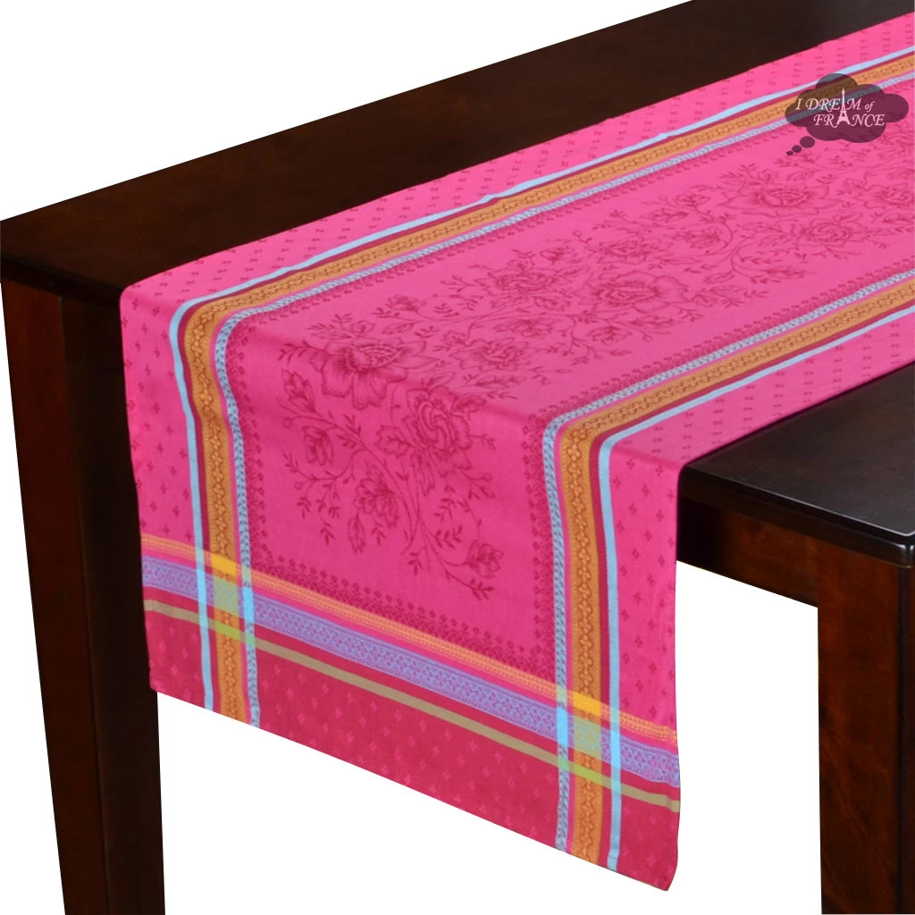 20x64" Massilia Fuchsia Jacquard Cotton French Table Runner By Marat D'Avignon