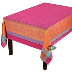 62" Square Massilia Fuchsia French Jacquard Tablecloth By Marat D'Avignon