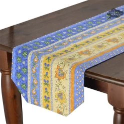 16x72" Monaco Blue & Yellow Acrylic-Coated Cotton Provence Table Runner By Le Cluny