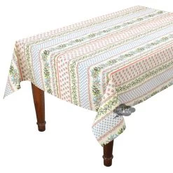 60x108" Rectangular Olives Cream Acrylic-Coated Cotton Provence Tablecloth By Le Cluny