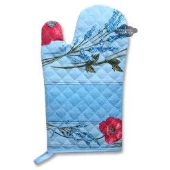 Poppies Sky Blue Cotton Oven Mitt By Tissus Toselli