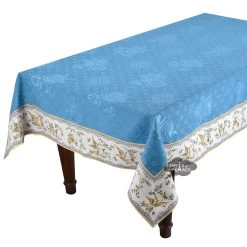 62" Square Moustiers Blue Matelassé Tablecloth By Tissus Toselli