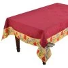 62" Square Poppies Yellow & Red Matelassé Tablecloth By Tissus Toselli