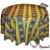 90" Round Sunflower Blue Acrylic-Coated Cotton Provence Tablecloth By Le Cluny