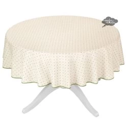 70" Round Calisson Cream & Green Allover Acrylic-Coated Cotton Tablecloth By Tissus Toselli