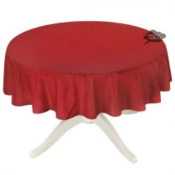 70" Round Calisson Red Allover Acrylic-Coated Cotton Tablecloth By Tissus Toselli