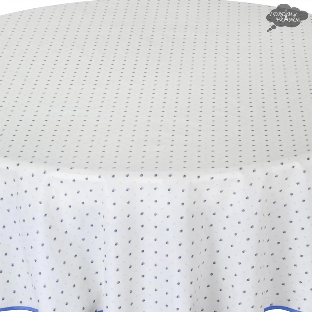 70" Round Calisson White & Blue Allover Acrylic-Coated Cotton Tablecloth By Tissus Toselli - Image 2