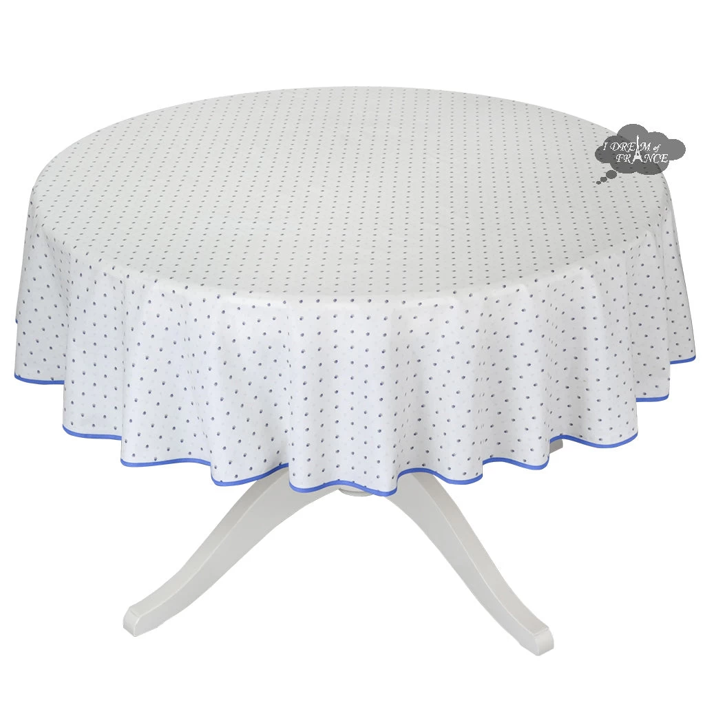 70" Round Calisson White & Blue Allover Acrylic-Coated Cotton Tablecloth By Tissus Toselli