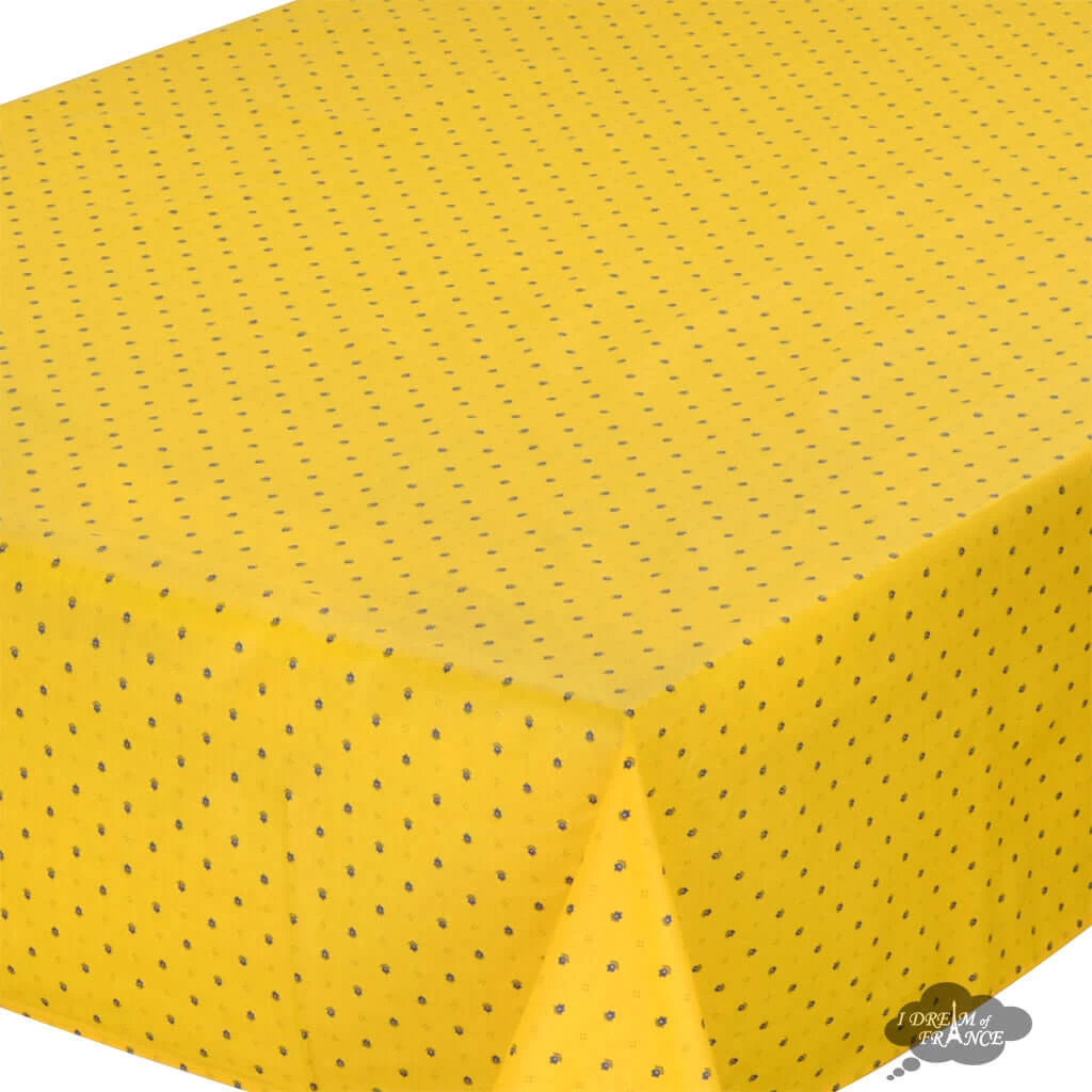 58" Square Calisson Yellow & Blue Acrylic-Coated Cotton Tablecloth By Tissus Toselli - Image 2