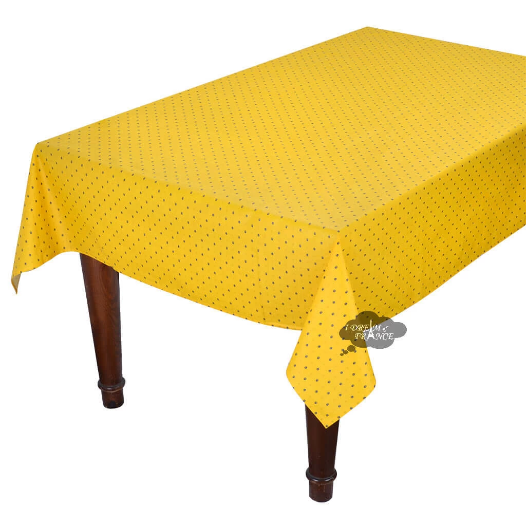 58" Square Calisson Yellow & Blue Acrylic-Coated Cotton Tablecloth By Tissus Toselli