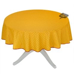 70" Round Calisson Yellow & Red Allover Acrylic-Coated Cotton Tablecloth By Tissus Toselli