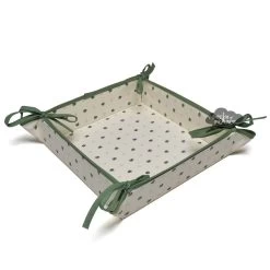 Calisson Cream & Green Coated Cotton Bread Basket By Tissus Toselli