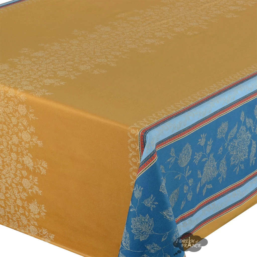 62x78" Rectangular Ramatuelle Curry French Jacquard Cotton Double Border Tablecloth By L'Ensoleillade - Image 2