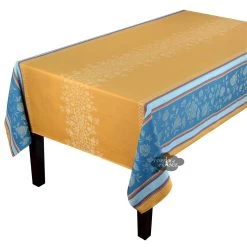 62x120" Rectangular Ramatuelle Curry Double Border Jacquard Cotton Tablecloth By L'Ensoleillade