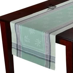 20x64" Olivia Green Jacquard Cotton Table Runner By Tissus Toselli