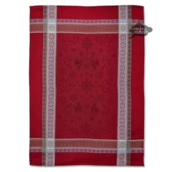 Christmas Spirit Red French Jacquard Cotton Dish Towel By Marat D'Avignon