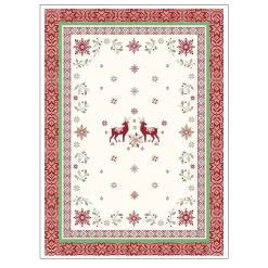 Winter Valley Cream & Red French Cotton Kitchen Towel By Tissus Toselli