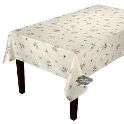 59" Square Clos Des Oliviers Cream All-Over Acrylic-Coated Cotton Tablecloth By L'Ensoleillade
