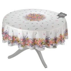 70" Round Grasse White Acrylic-Coated Cotton Tablecloth By Tissus Toselli