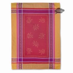Olivia Yellow & Red Cotton Jacquard Dish Towel By Tissus Toselli